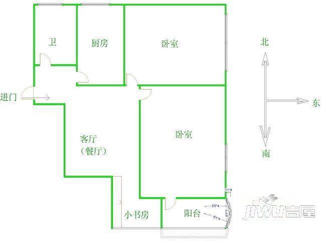 巷下新村2室1厅1卫75㎡户型图