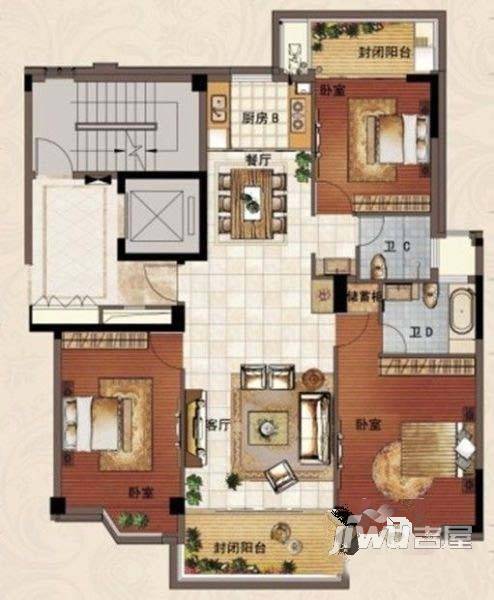 永隆花园4室2厅2卫128㎡户型图