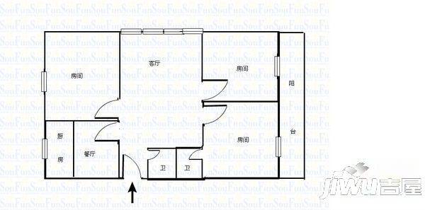燃料宿舍3室2厅1卫90㎡户型图