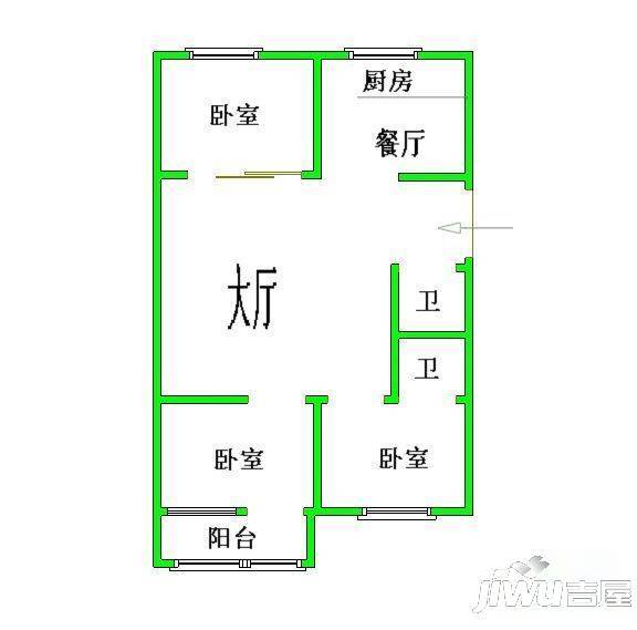 正祥滨江假日一期3室2厅2卫106㎡户型图