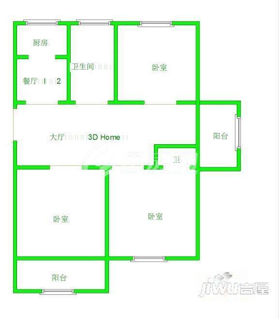 轻安公寓3室2厅1卫84㎡户型图