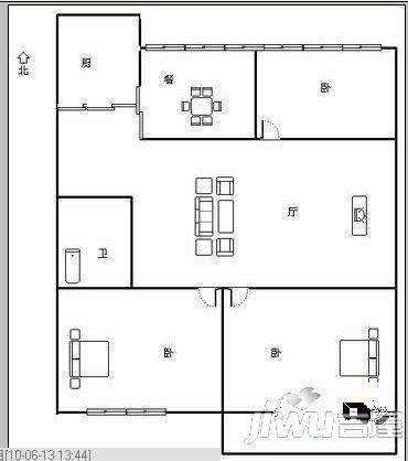 轻安公寓3室2厅1卫84㎡户型图