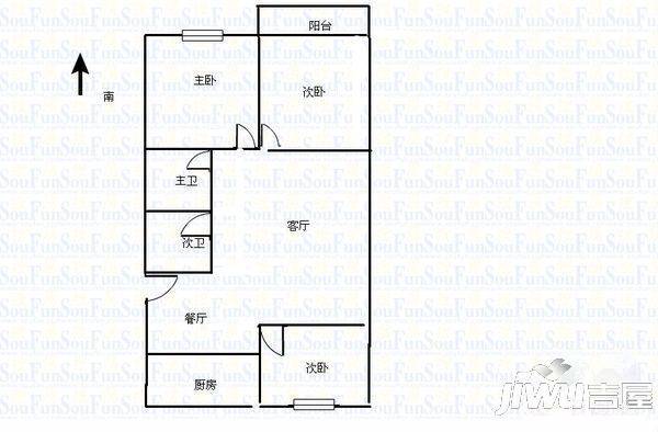 洪腾新村3室2厅2卫103㎡户型图