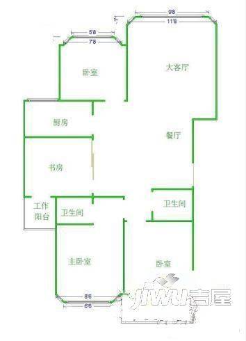 新都会花园广场5室1厅1卫186㎡户型图