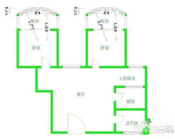 五洲大厦2室2厅1卫82㎡户型图