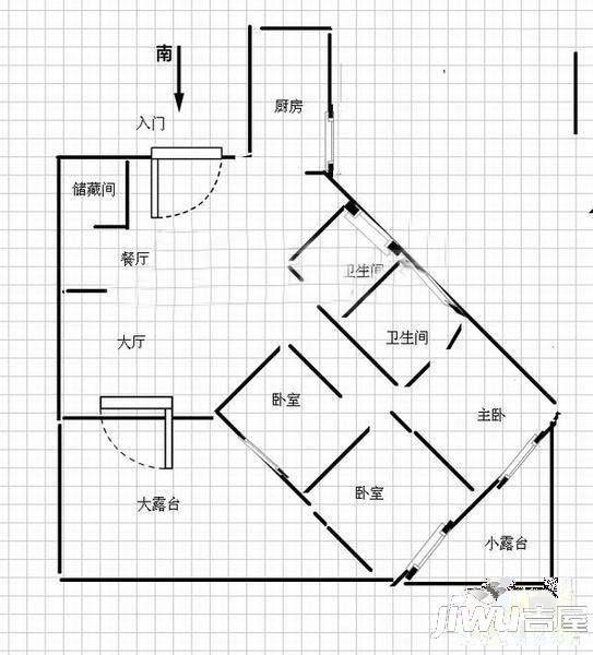 西湖花园3室2厅1卫110㎡户型图