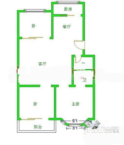 建华二期3室2厅2卫106㎡户型图