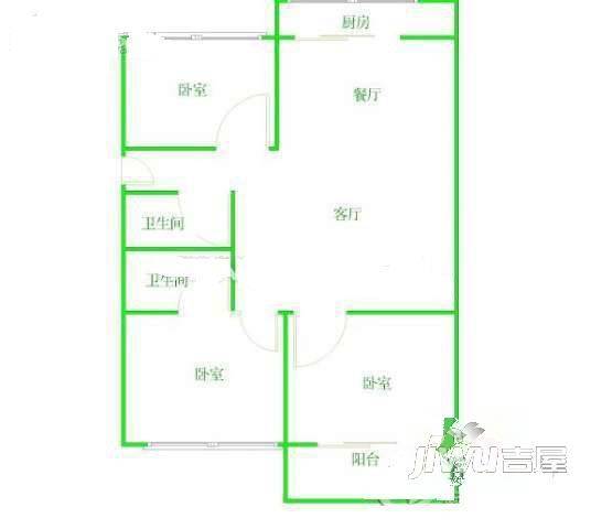 福宏大厦3室2厅2卫108㎡户型图