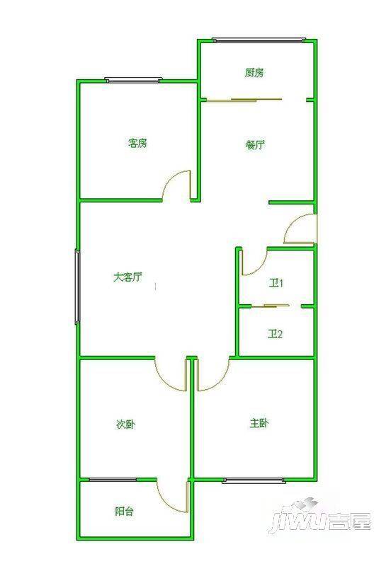 利嘉大世界3室2厅2卫100㎡户型图