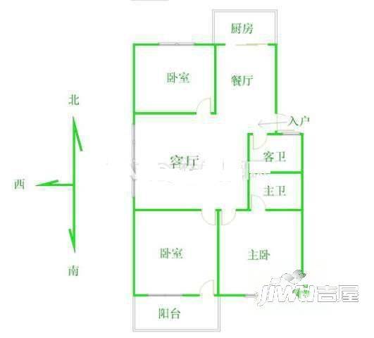 桃园小区2室2厅1卫65㎡户型图