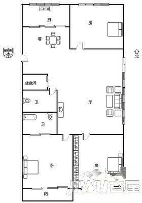 光明公寓3室2厅2卫120㎡户型图