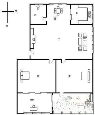 铁三小区3室2厅1卫90㎡户型图