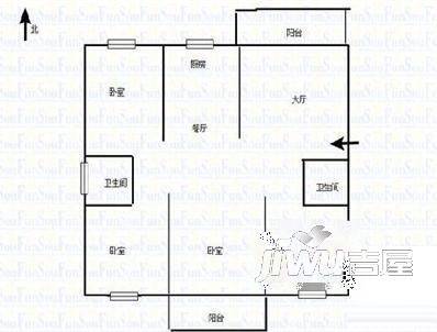 长福村3室2厅2卫102㎡户型图