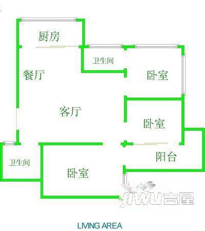 长福村3室2厅2卫102㎡户型图