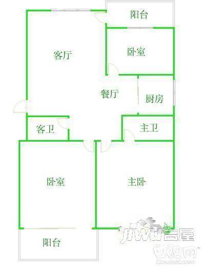 东榕公寓2室2厅1卫89㎡户型图