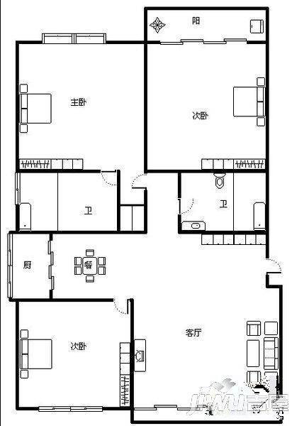 东榕公寓2室2厅1卫89㎡户型图