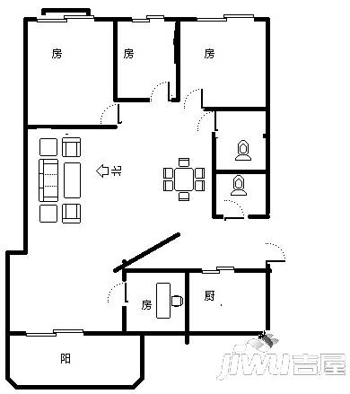 瑞城花园3室2厅2卫110㎡户型图