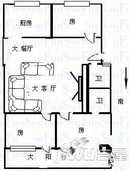 永同昌公寓3室2厅2卫108㎡户型图