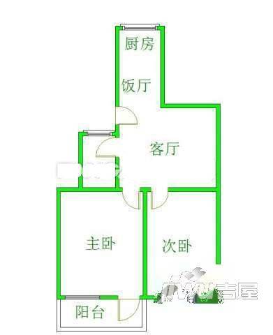 天马小区2室2厅1卫61㎡户型图