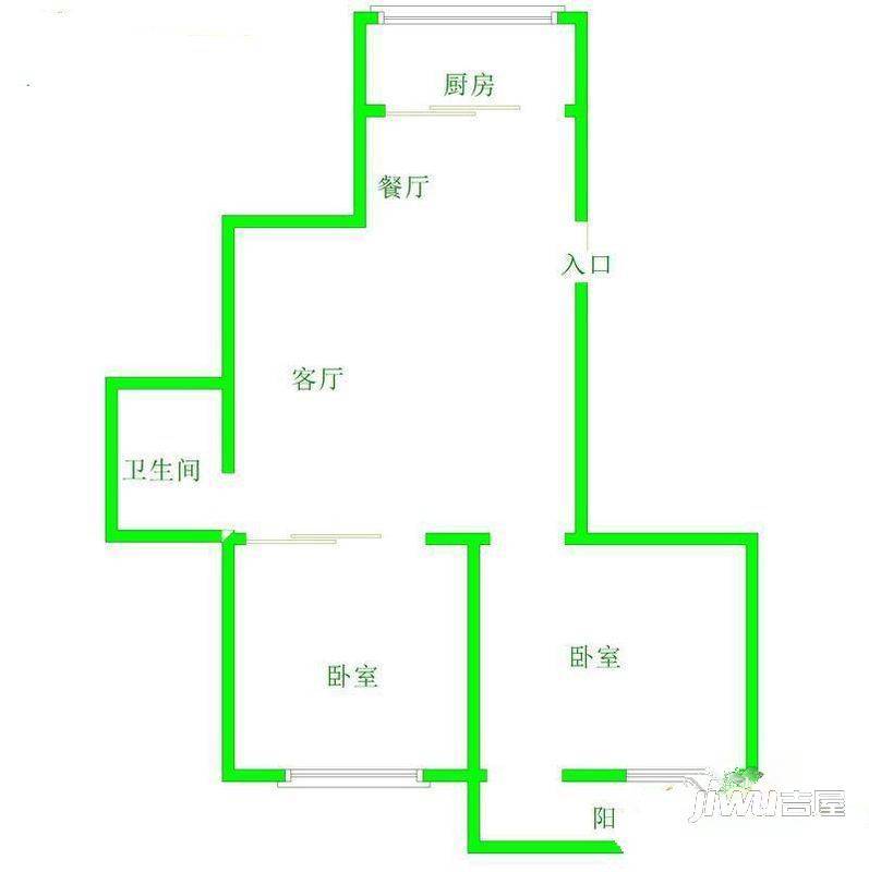 天马小区2室2厅1卫61㎡户型图