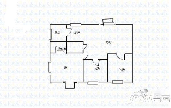 贸盛大厦3室2厅1卫98㎡户型图