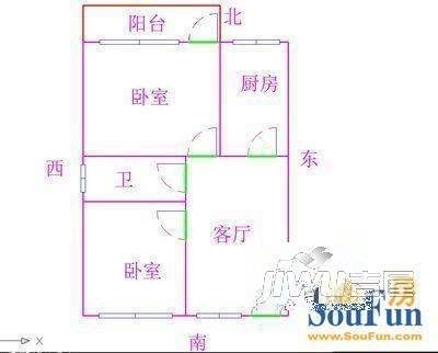 济安新村2室1厅1卫58㎡户型图