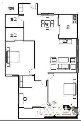 帝豪花园3室2厅2卫户型图