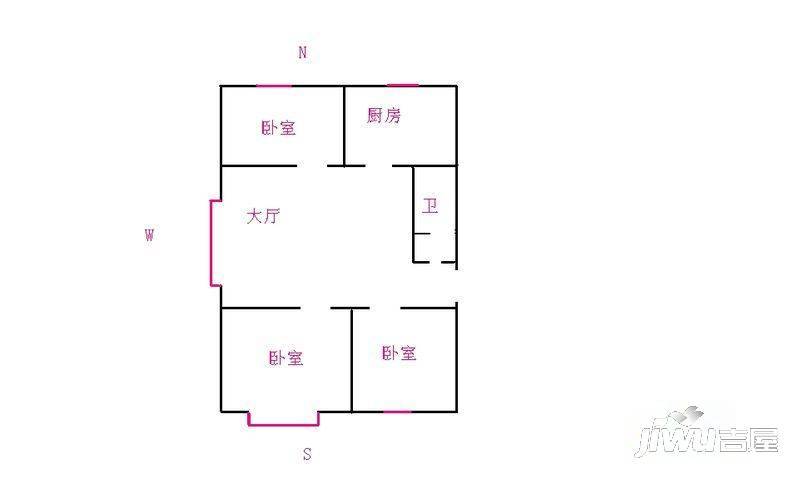 双协锦城3室1厅1卫75㎡户型图