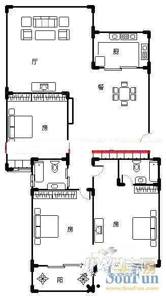 埠兴新苑3室2厅2卫100㎡户型图