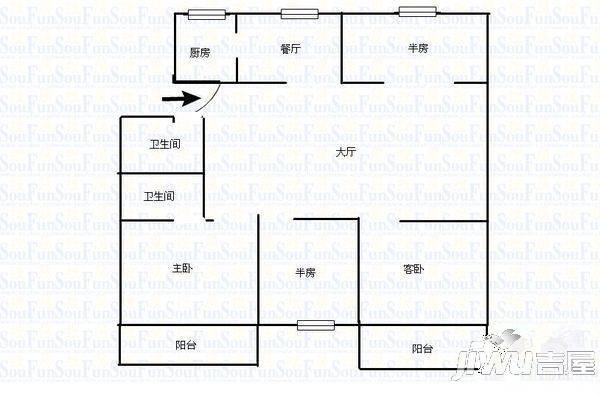 紫岳新村3室2厅1卫91㎡户型图