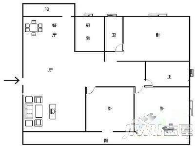 烟山苑2室1厅1卫75㎡户型图