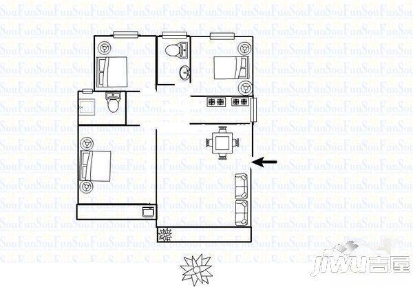 金山碧水三期秋爽苑1室1厅1卫54㎡户型图