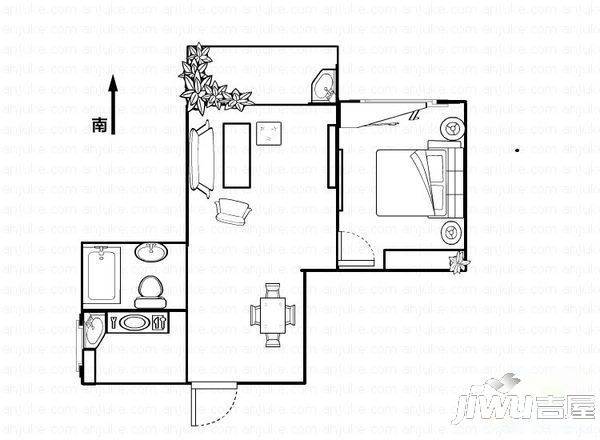 金山碧水三期秋爽苑1室1厅1卫54㎡户型图