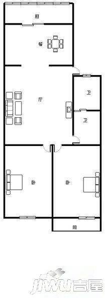 望湖新苑2室2厅1卫72㎡户型图