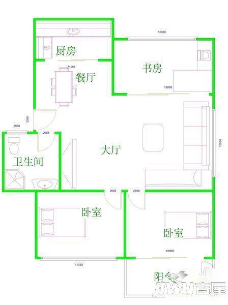 二化社区一区3室2厅1卫87㎡户型图