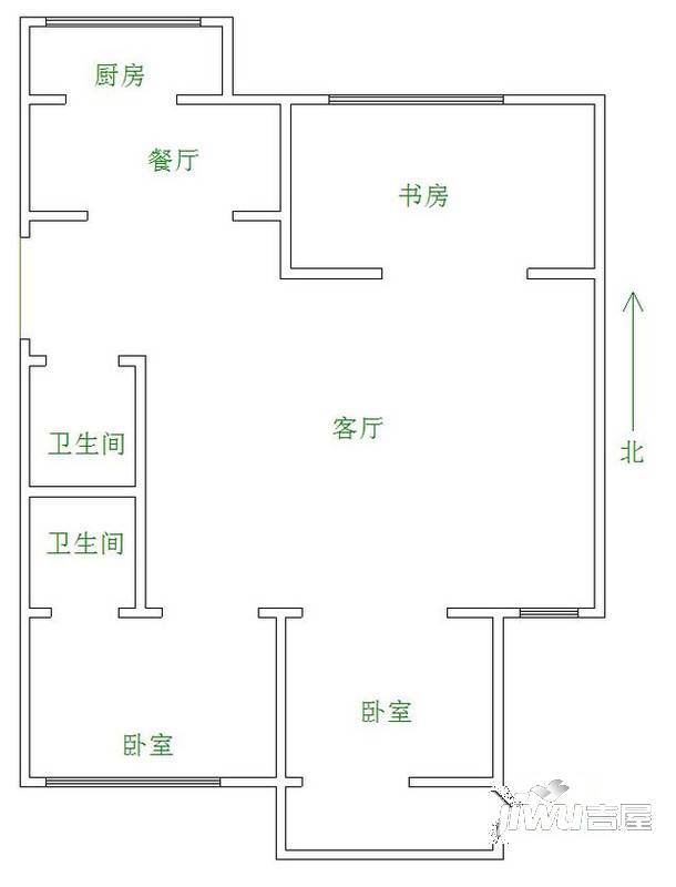 古城花苑3室2厅1卫100㎡户型图