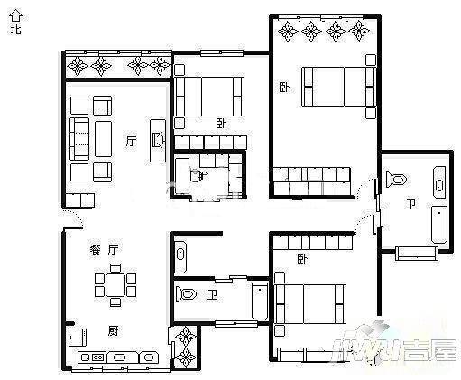 秀坂新村3室2厅1卫104㎡户型图