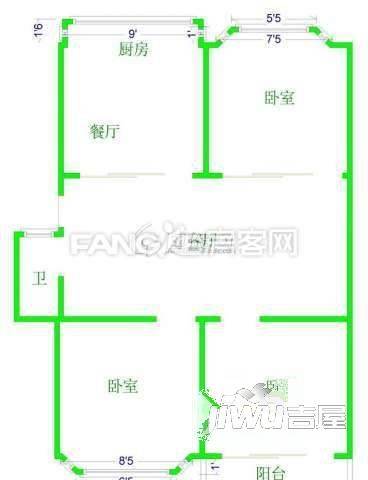 实发大厦2室1厅1卫60㎡户型图