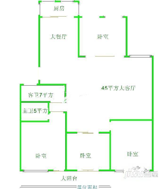 双辉花园3室2厅2卫90㎡户型图