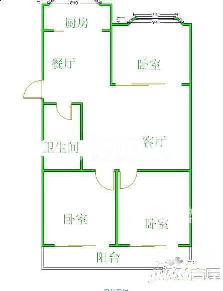 双辉花园3室2厅2卫90㎡户型图