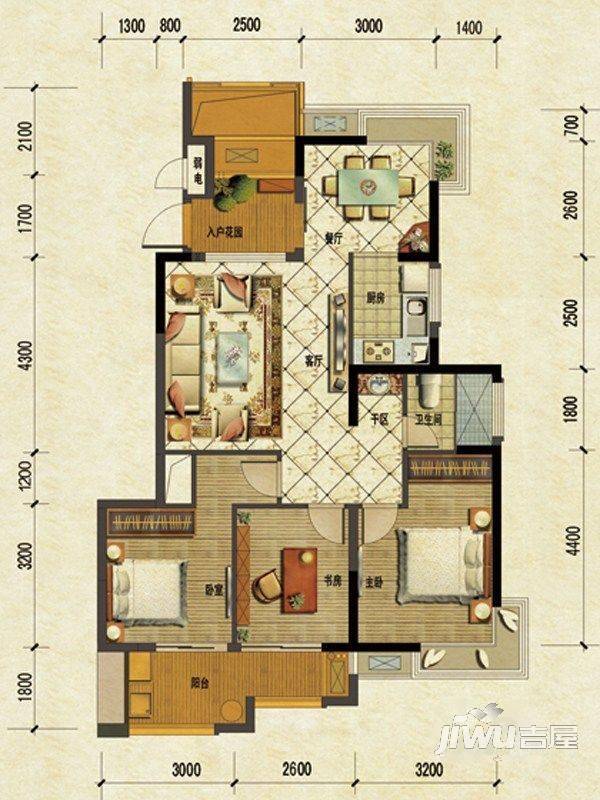 家天下三木城C2区4室2厅2卫126㎡户型图