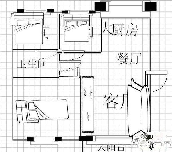 金桥花园玫瑰苑2室2厅1卫83㎡户型图