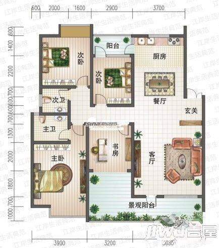 金色丽景3室2厅2卫107㎡户型图