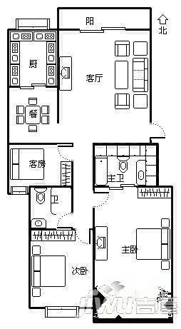 家天下三木城B区3室2厅2卫127㎡户型图