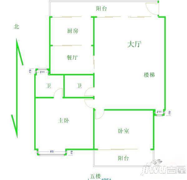 汇诚东方水都3室2厅1卫86.2㎡户型图