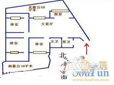 斗门红星3室1厅1卫63㎡户型图