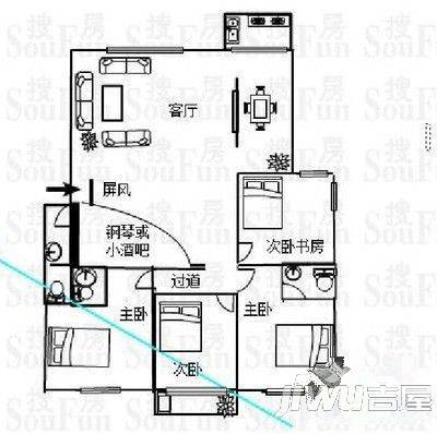 石鼓观鳌远西3室2厅1卫75㎡户型图