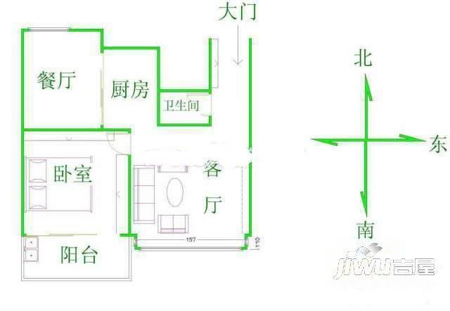 石鼓观鳌远西3室2厅1卫75㎡户型图