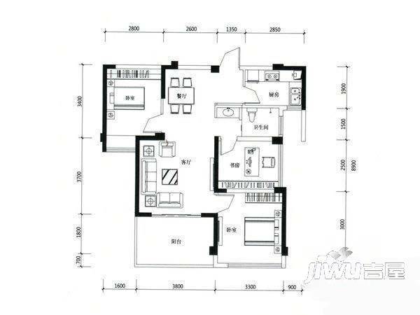 阳光理想城揽月2室2厅1卫67㎡户型图