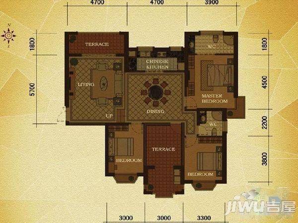 东方名城温莎堡3室2厅2卫户型图